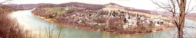 Photo of Greensboro with Lock 7 in the distance on the left from collection of Monongahela River Buffs 