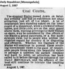 Article from Monongahela Daily Republican dated August 2, 1887 courtesy of J. K. Folmer