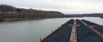 Old land wall of Lock 5 while boat is going towards Brownsville.
