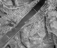 1938 image showing Lock 3 , town, and bridge