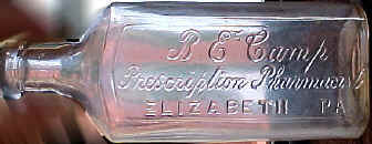 Camp Pharmacy Bottle   Elizabeth, Pa