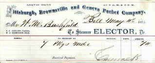 Receipt for transporting freight on Packet ELECTOR, 1874
